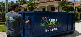 rent a dumpster miami employee and container photo